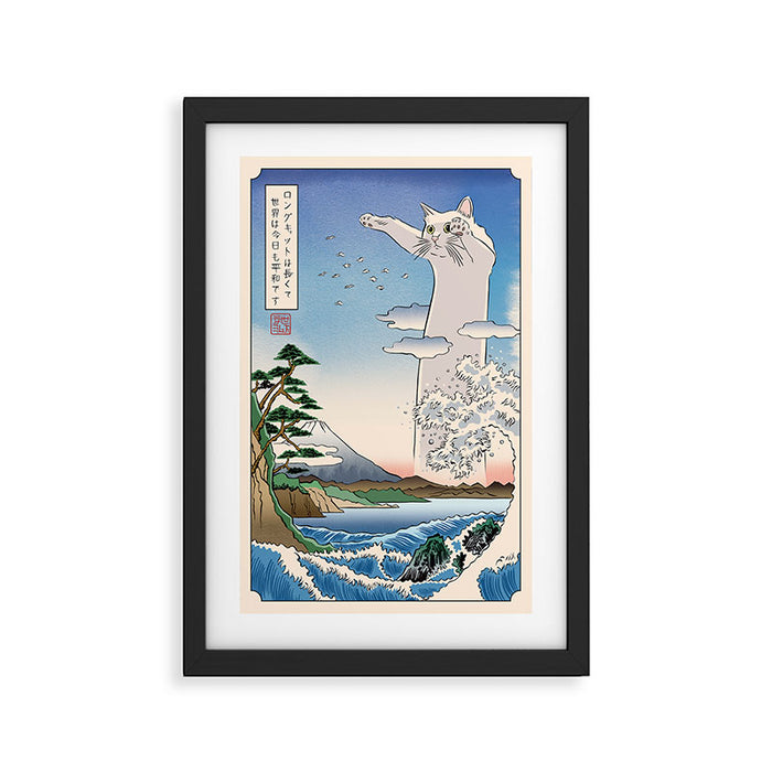 Longcat meme - Ukiyo-e style Framed Art Print Gallery Image 1
