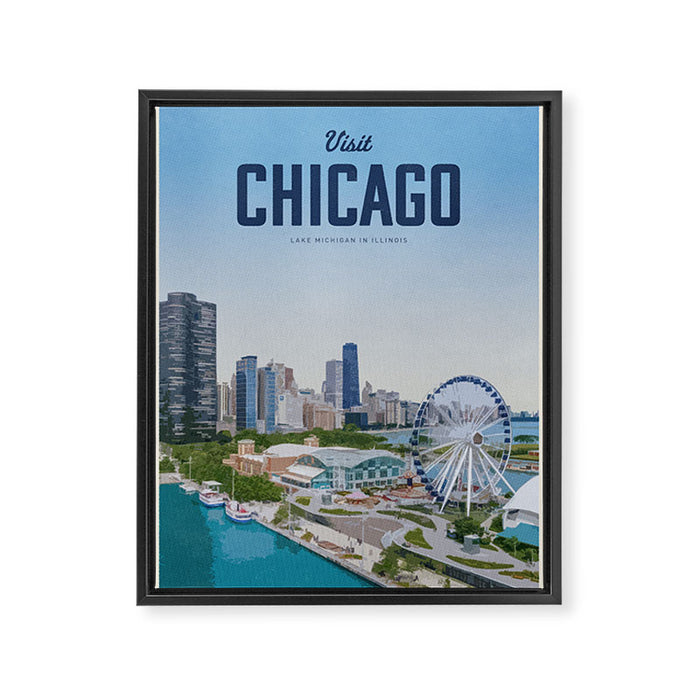 Visit Chicago Framed Canvas Print Gallery Image 1