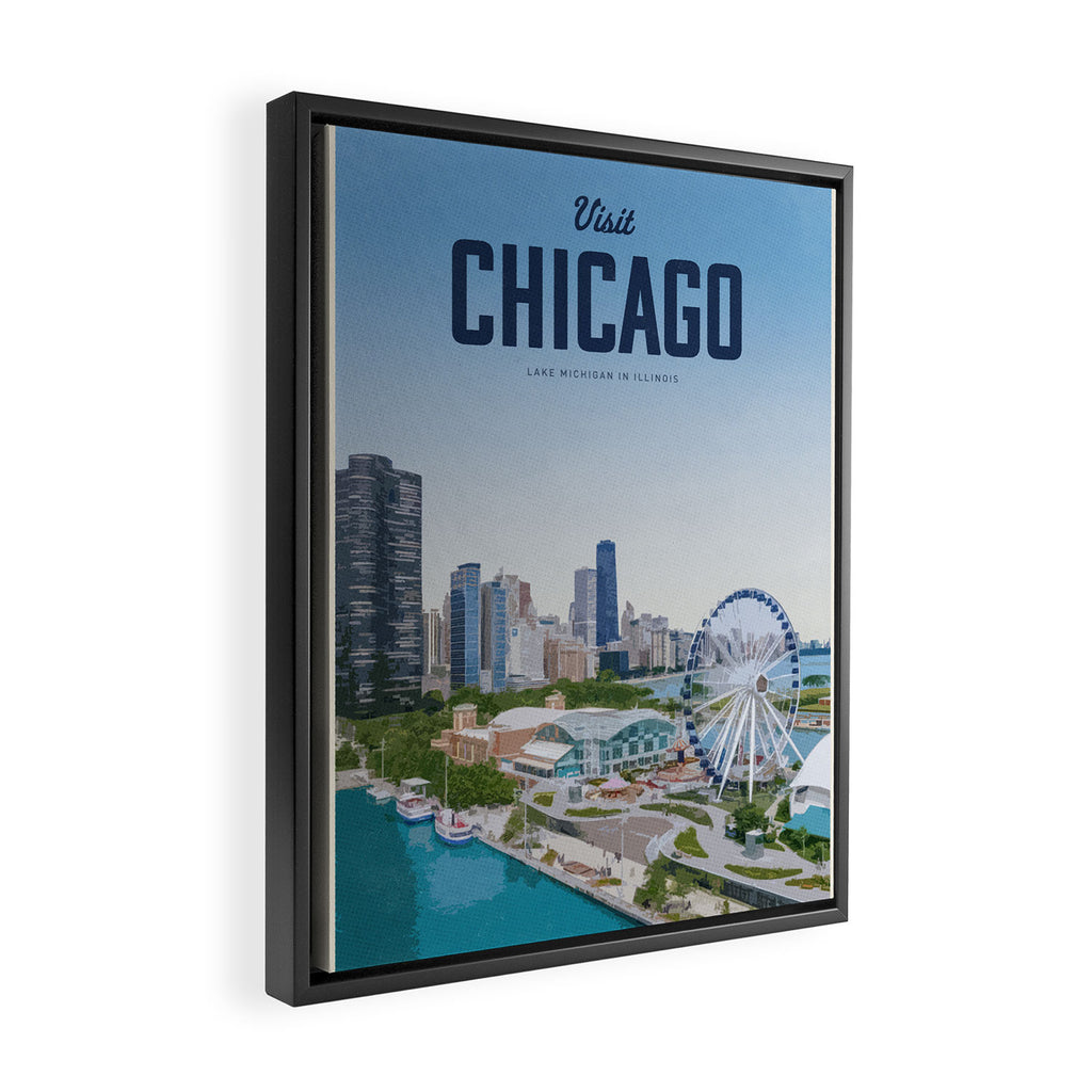 Visit Chicago Framed Canvas Print Gallery Image 2