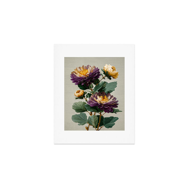 Birthflower Gift Aster Flower Art Floral Print Japanese Wall Art Poster Birthday Painting for her Art Print Gallery Image 1