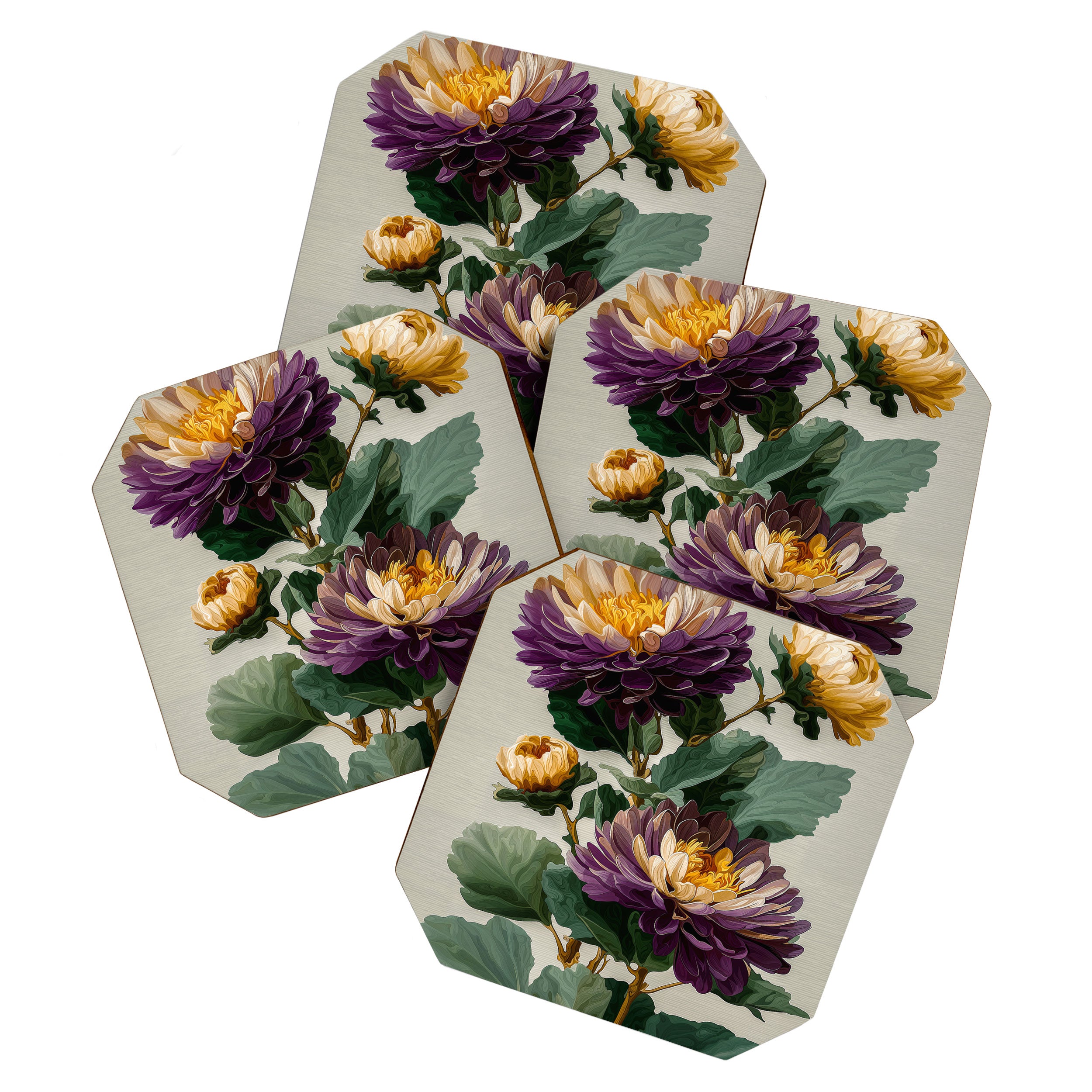 Birthflower Gift Aster Flower Art Floral Print Japanese Wall Art Poster Birthday Painting for her Coaster Gallery Image 1