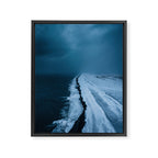 Black Sand Beach with snow in Iceland during a storm â Moody Landscape Photography Framed Canvas Print Gallery Image 6