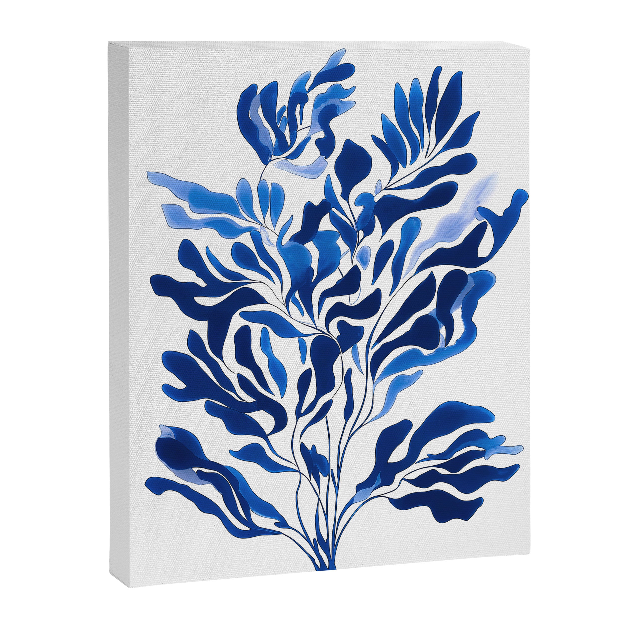 Blue Floral Print Minimalist Japanese Wall Art Canvas Print Gallery Image 6