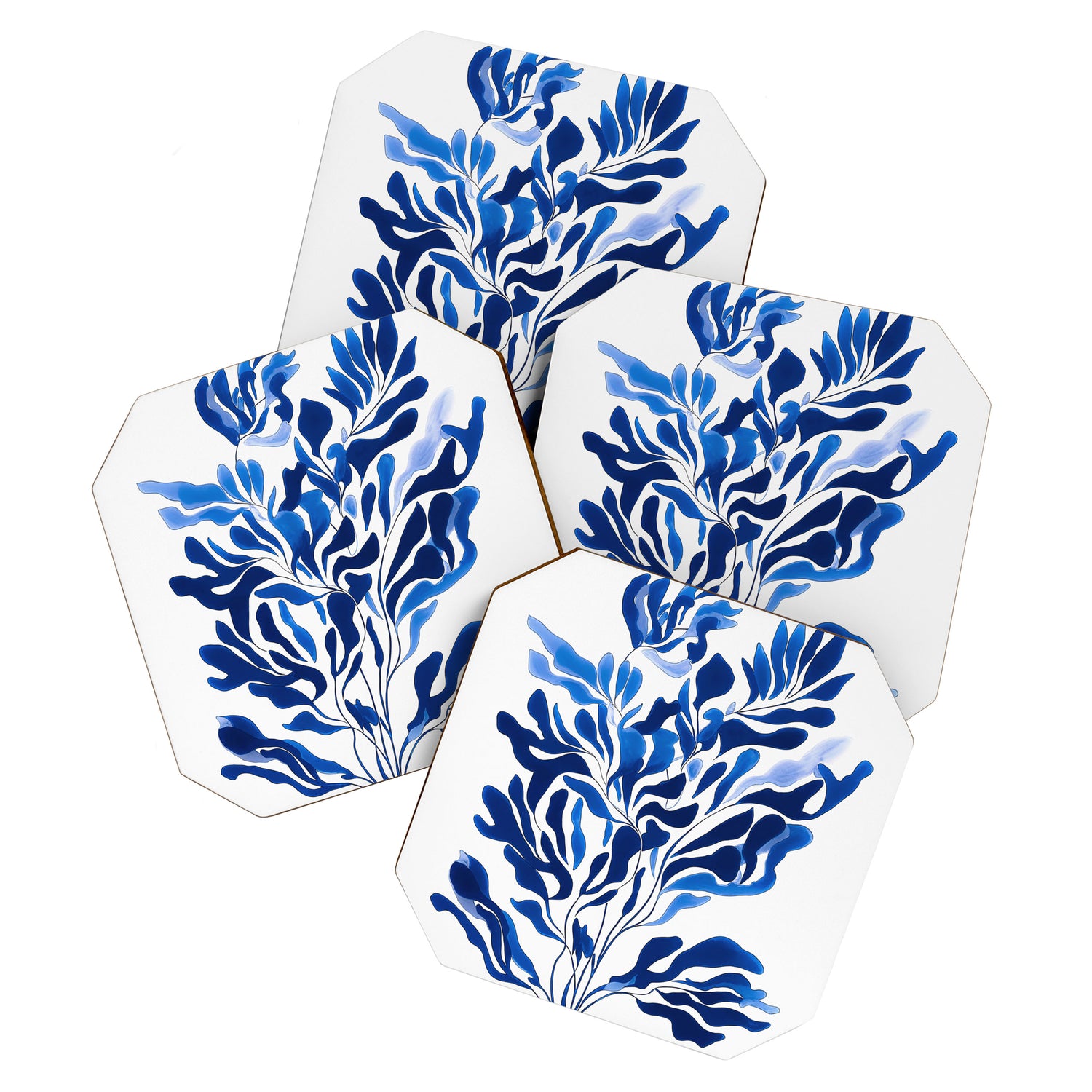 Blue Floral Print Minimalist Japanese Wall Art Coaster Gallery Image 1