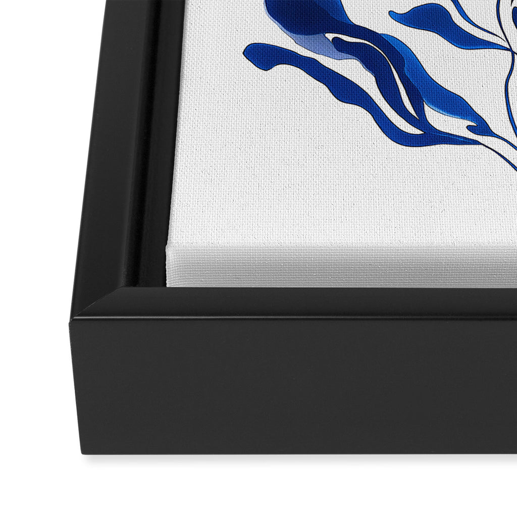 Blue Floral Print Minimalist Japanese Wall Art Framed Canvas Print Gallery Image 3