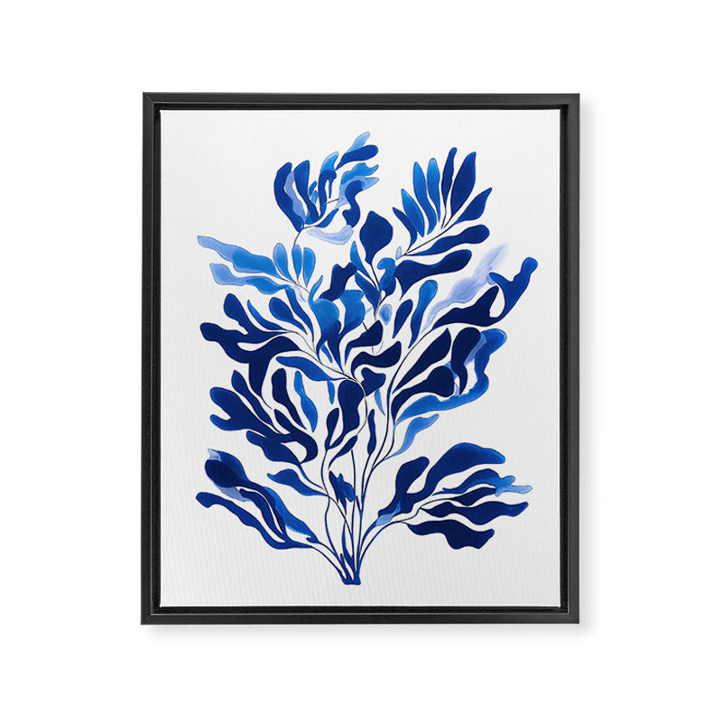 Blue Floral Print Minimalist Japanese Wall Art Framed Canvas Print Gallery Image 6