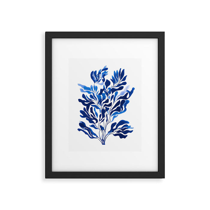 Blue Floral Print Minimalist Japanese Wall Art Framed Art Print Gallery Image 1