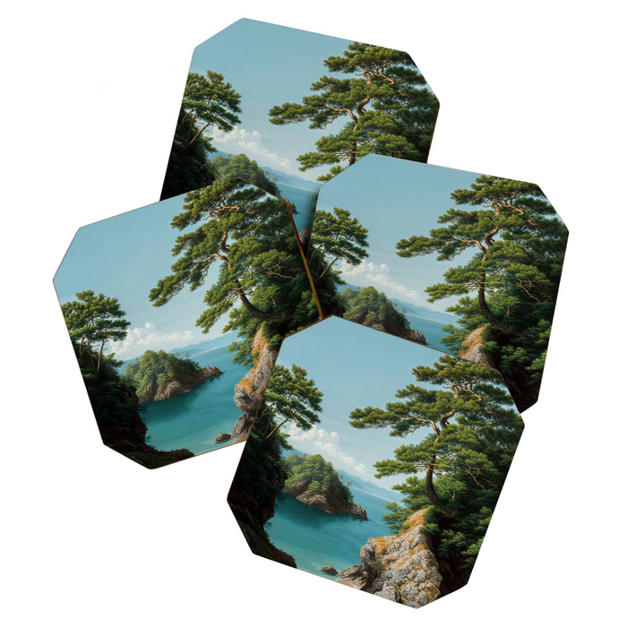 Coastal summer beach Japanese Wall Art Botanical Japandi Wall Art Painting Living Room Decor Coaster Gallery Image 1