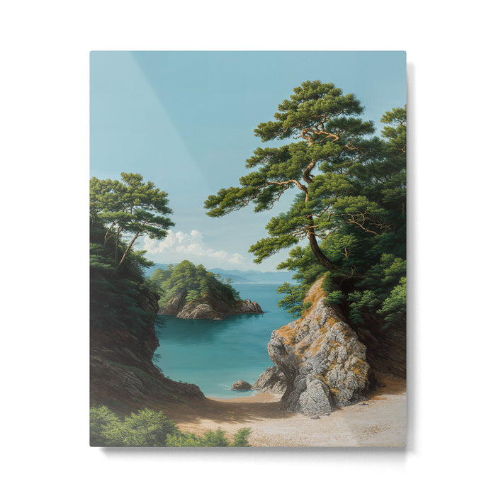 Coastal summer beach Japanese Wall Art Botanical Japandi Wall Art Painting Living Room Decor Metal Print Gallery Image 1