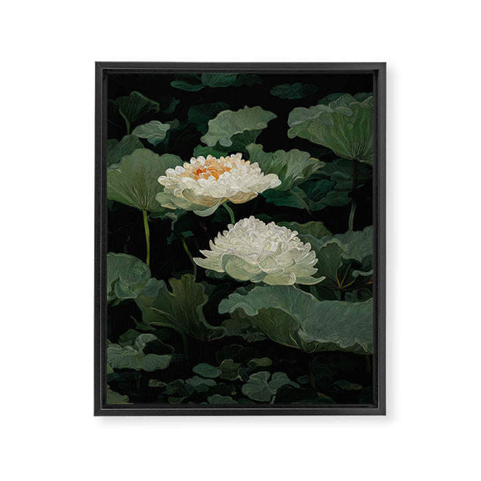 Floral Japandi Wall Art Lotus Flower Print Japanese Wall Art Sage Green Poster Wabi Sabi Painting Framed Canvas Print Gallery Image 1