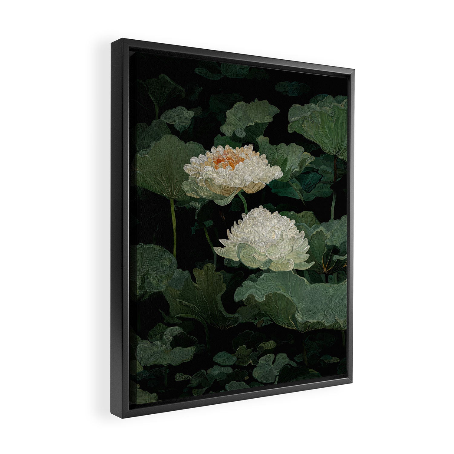 Floral Japandi Wall Art Lotus Flower Print Japanese Wall Art Sage Green Poster Wabi Sabi Painting Framed Canvas Print Gallery Image 2