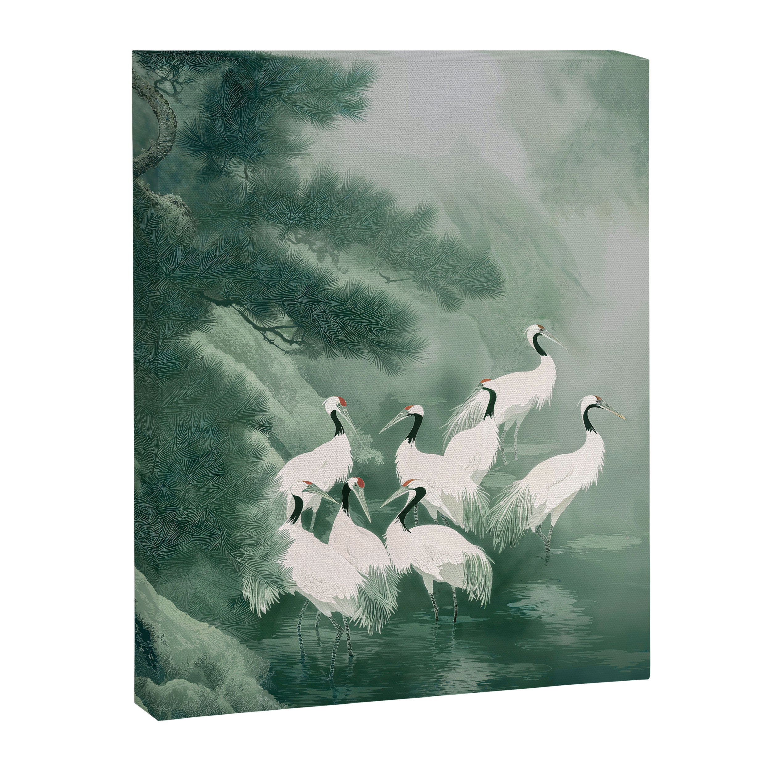 Japandi Wall Art chinoiserie Bird Poster Japanese wabi Sabi sage Green Forest maximalist Painting Canvas Print Gallery Image 6