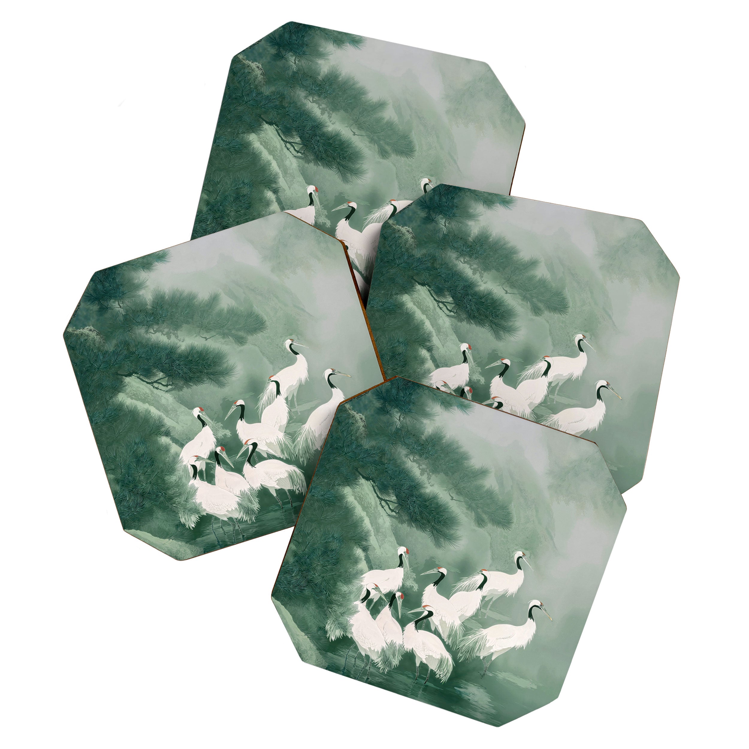 Japandi Wall Art chinoiserie Bird Poster Japanese wabi Sabi sage Green Forest maximalist Painting Coaster Gallery Image 1