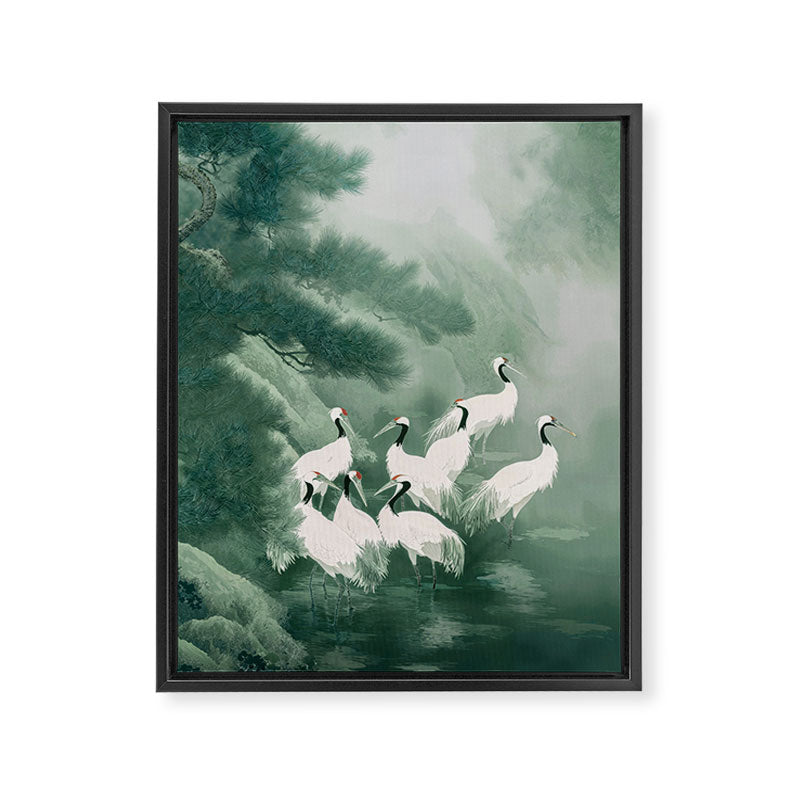 Japandi Wall Art chinoiserie Bird Poster Japanese wabi Sabi sage Green Forest maximalist Painting Framed Canvas Print Gallery Image 6