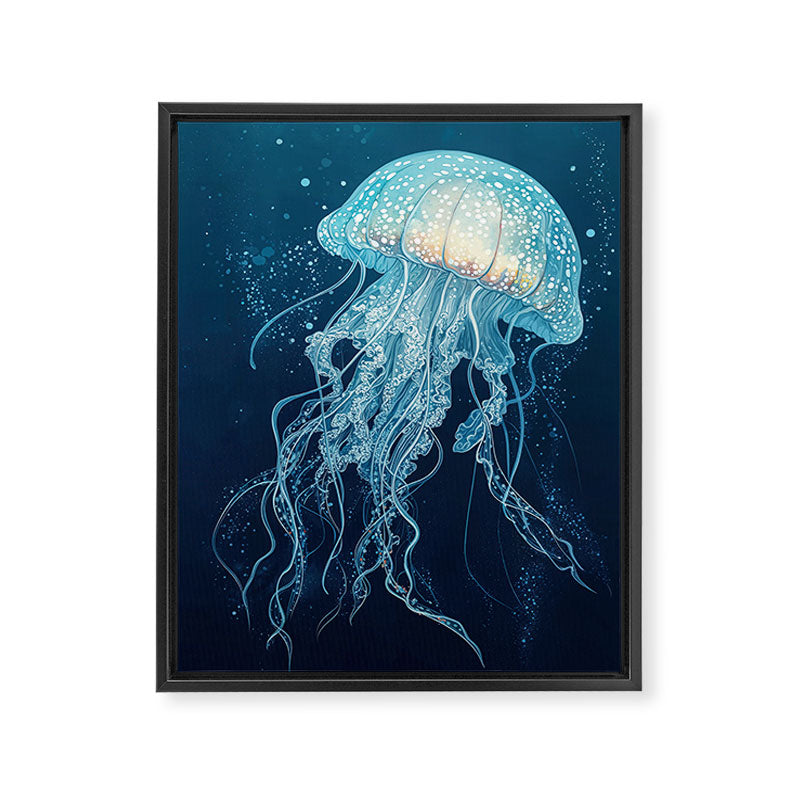 Japandi Wall Art Jellyfish Painting Blue Maximalist Japanese Wall Art Ocean White and Blue Poster Framed Canvas Print Gallery Image 6