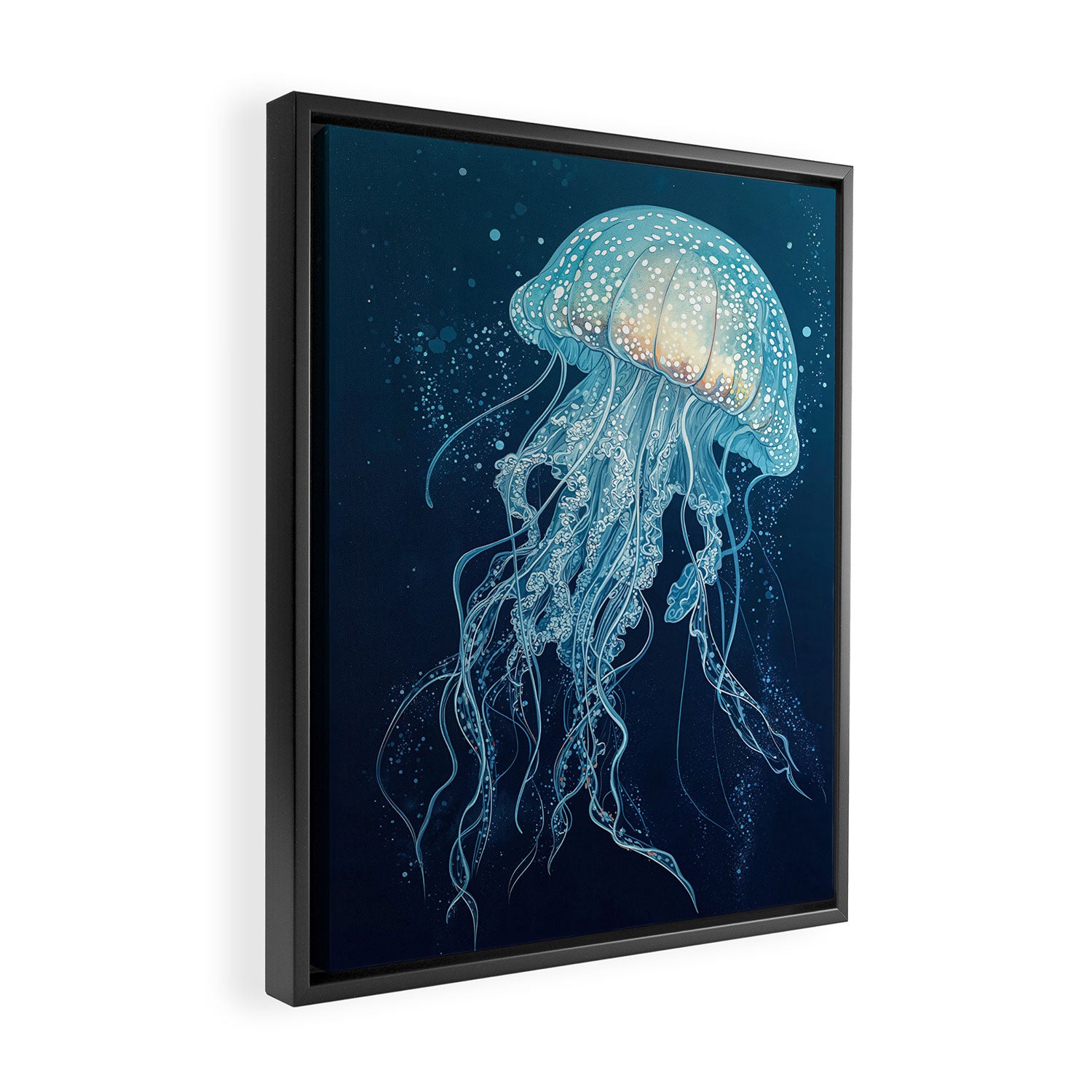 Japandi Wall Art Jellyfish Painting Blue Maximalist Japanese Wall Art Ocean White and Blue Poster Framed Canvas Print Gallery Image 2