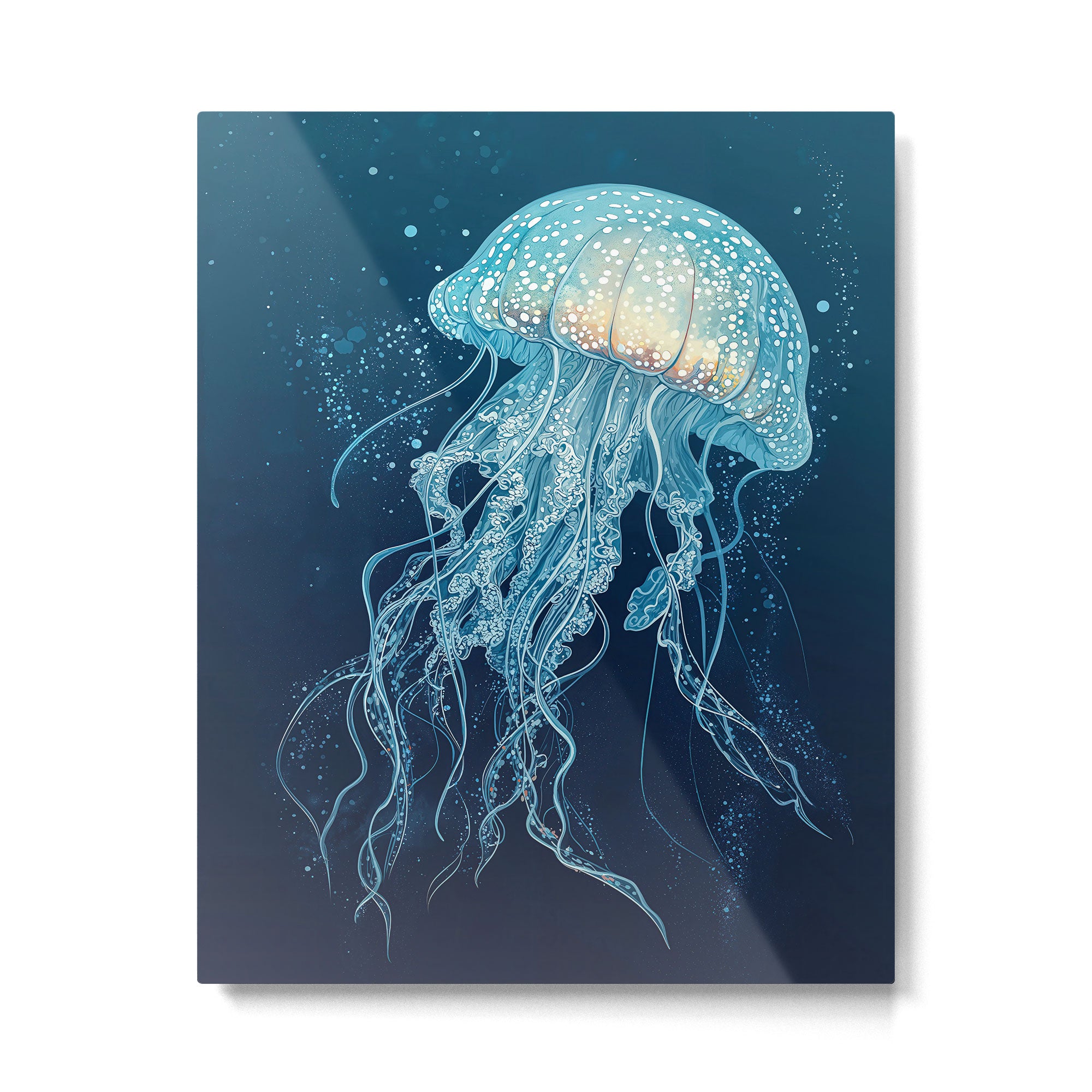 Japandi Wall Art Jellyfish Painting Blue Maximalist Japanese Wall Art Ocean White and Blue Poster Metal Print Gallery Image 4