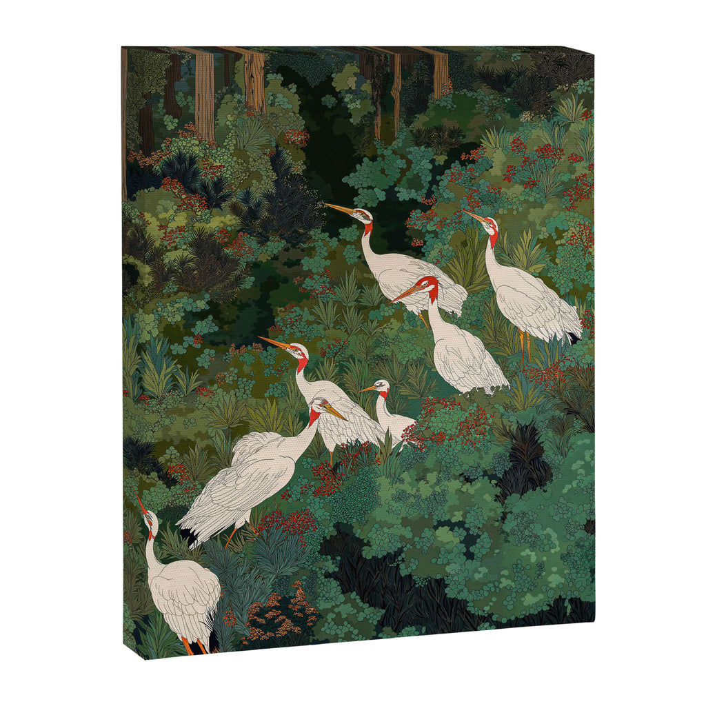 Japandi Wall Art Maximalist japanese chinoiserie Bird wabi sabi green Heron Painting for living room Canvas Print Gallery Image 6