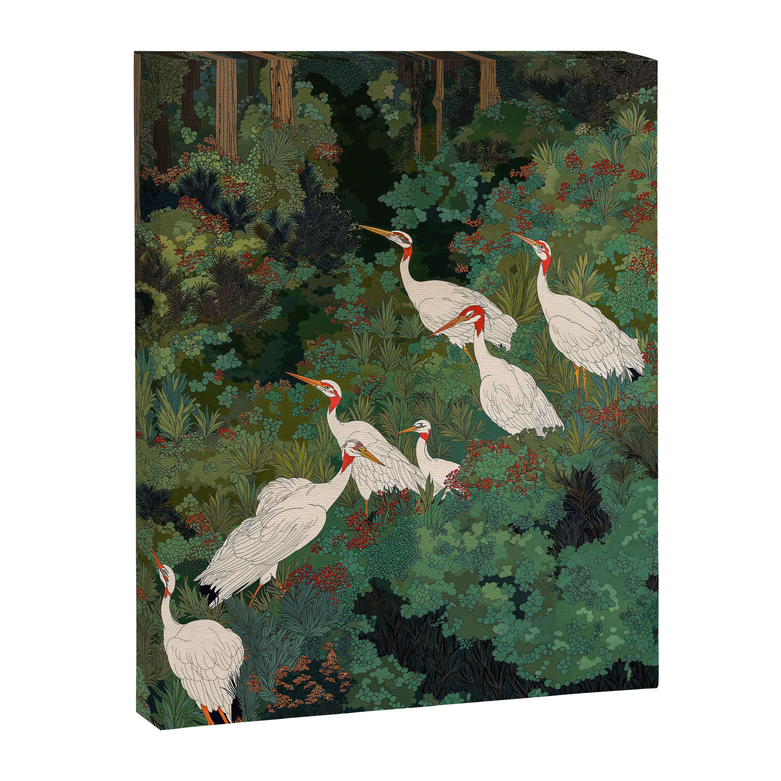 Japandi Wall Art Maximalist japanese chinoiserie Bird wabi sabi green Heron Painting for living room Canvas Print Gallery Image 6