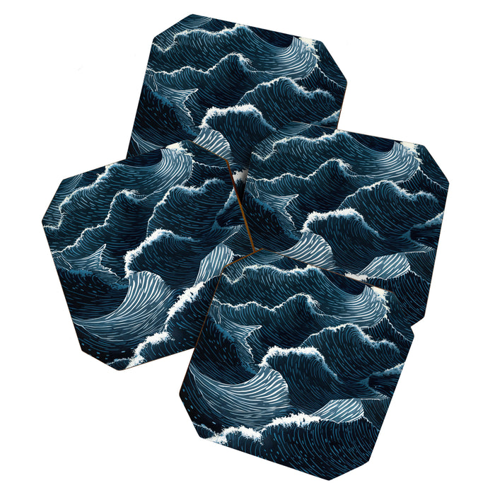 Japandi Wall Art Wabi Sabi Print Mid century Modern Navy Blue Art Minimalist Japanese Art Ocean art  Coaster Gallery Image 1