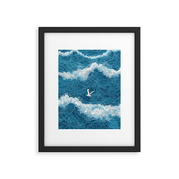 Japanese Art Bird Art Navy Blue Wall Art Japandi Poster Mid century Ocean Wall art Wabi Sabi Print Framed Art Print Gallery Image 1