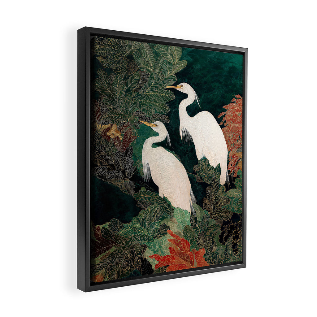 Japanese chinoiserie Bird Wall Art Maximalist Green Print Heron Painting japandi living room poster Framed Canvas Print Gallery Image 2