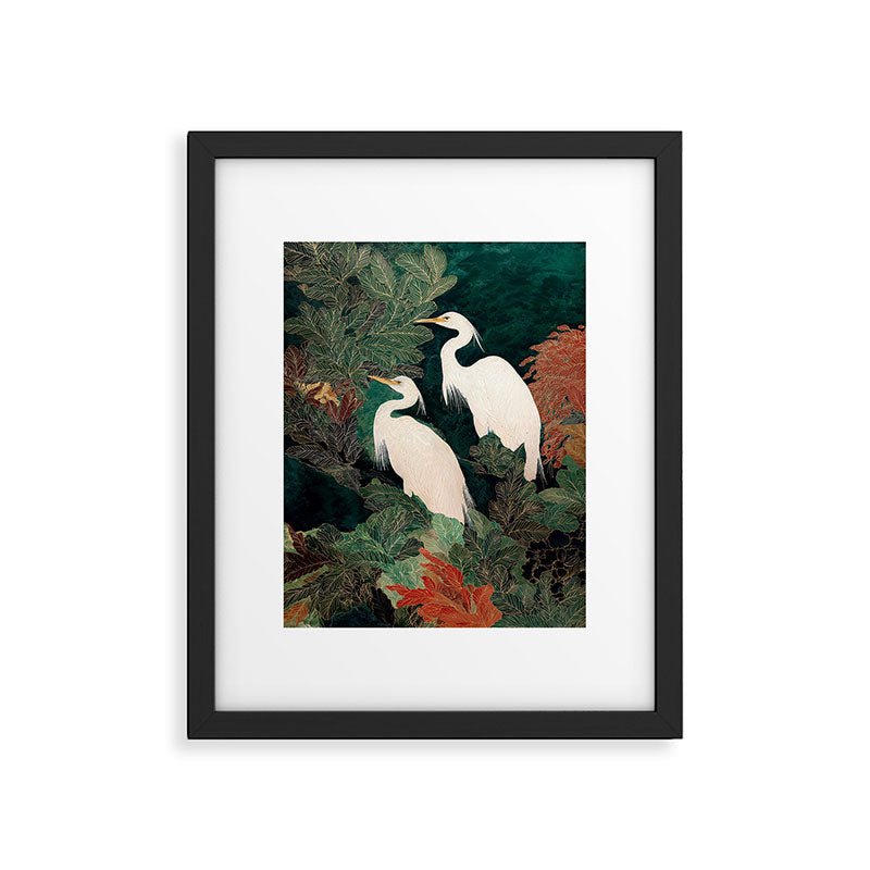 Japanese chinoiserie Bird Wall Art Maximalist Green Print Heron Painting japandi living room poster Framed Art Print Gallery Image 5