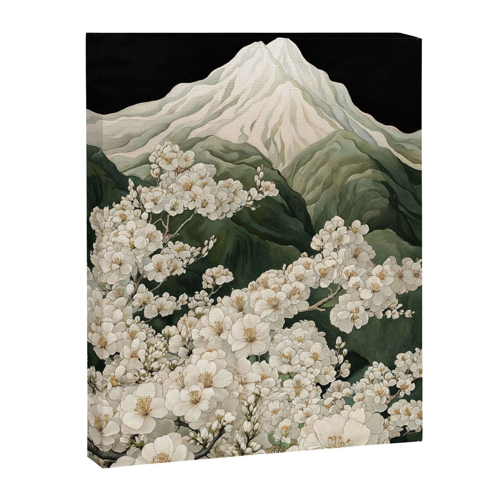Japanese Floral Wall Art Mountain Poster Sage Green Wabi Sabi japandi  botanical Flower Painting Canvas Print Gallery Image 6