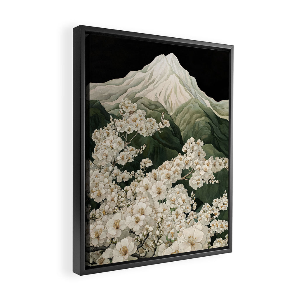 Japanese Floral Wall Art Mountain Poster Sage Green Wabi Sabi japandi  botanical Flower Painting Framed Canvas Print Gallery Image 2