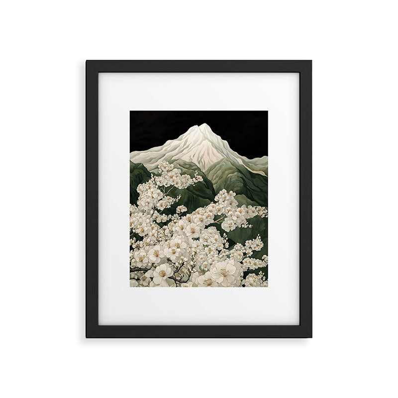 Japanese Floral Wall Art Mountain Poster Sage Green Wabi Sabi japandi  botanical Flower Painting Framed Art Print Gallery Image 5