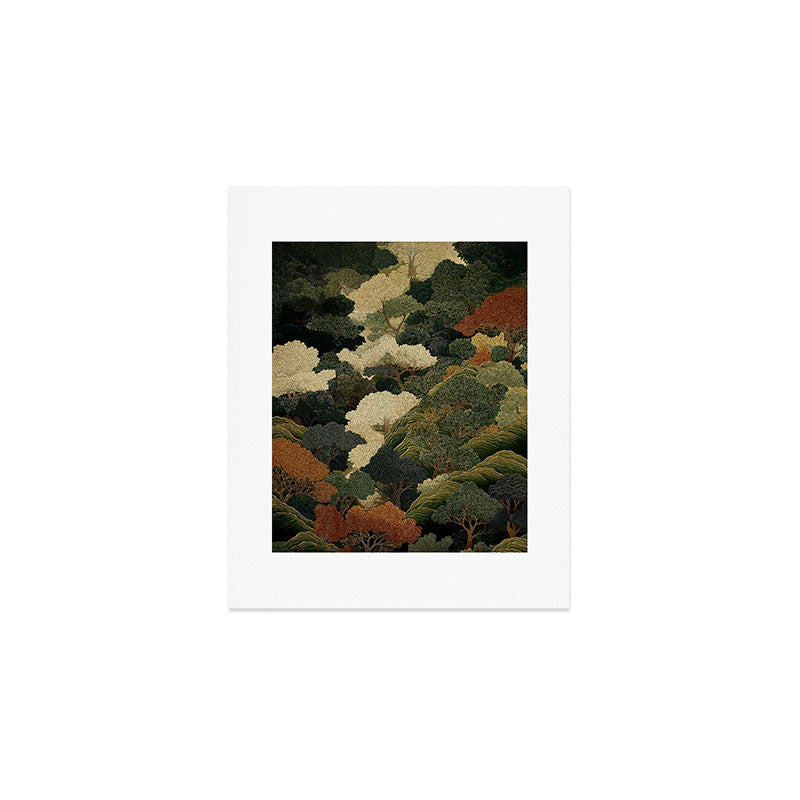 Japanese green Forest Painting Autumn Art Japandi Wall Art maximalist Art Nouveau Botanical Print Art Print Gallery Image 1
