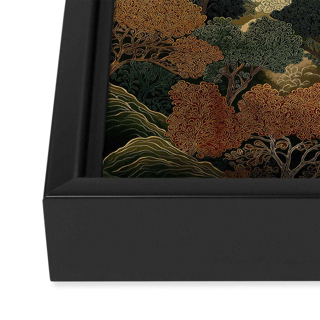 Japanese green Forest Painting Autumn Art Japandi Wall Art maximalist Art Nouveau Botanical Print Framed Canvas Print Gallery Image 3