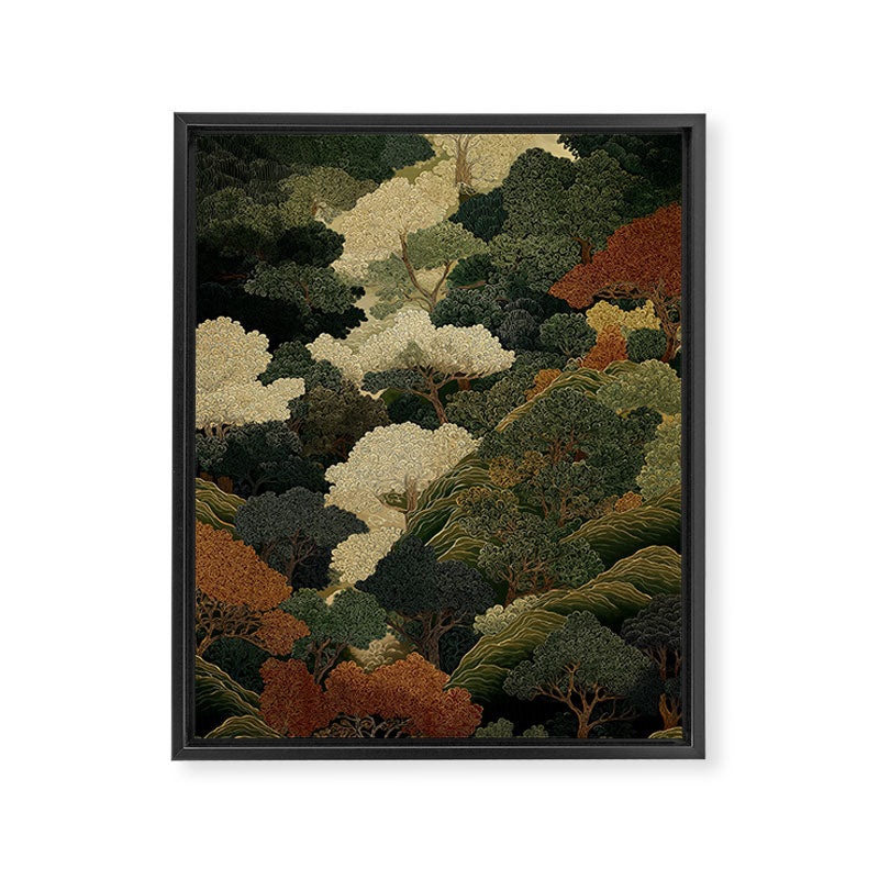 Japanese green Forest Painting Autumn Art Japandi Wall Art maximalist Art Nouveau Botanical Print Framed Canvas Print Gallery Image 6