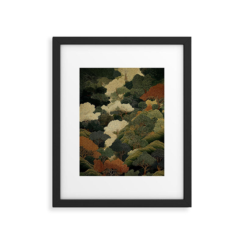 Japanese green Forest Painting Autumn Art Japandi Wall Art maximalist Art Nouveau Botanical Print Framed Art Print Gallery Image 5