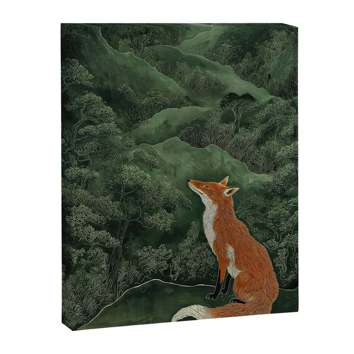 Japanese Painting Botanical Wall Art Japanese Art Green Poster Fox Art Wabi Sabi Minimalist Art  Canvas Print Gallery Image 1