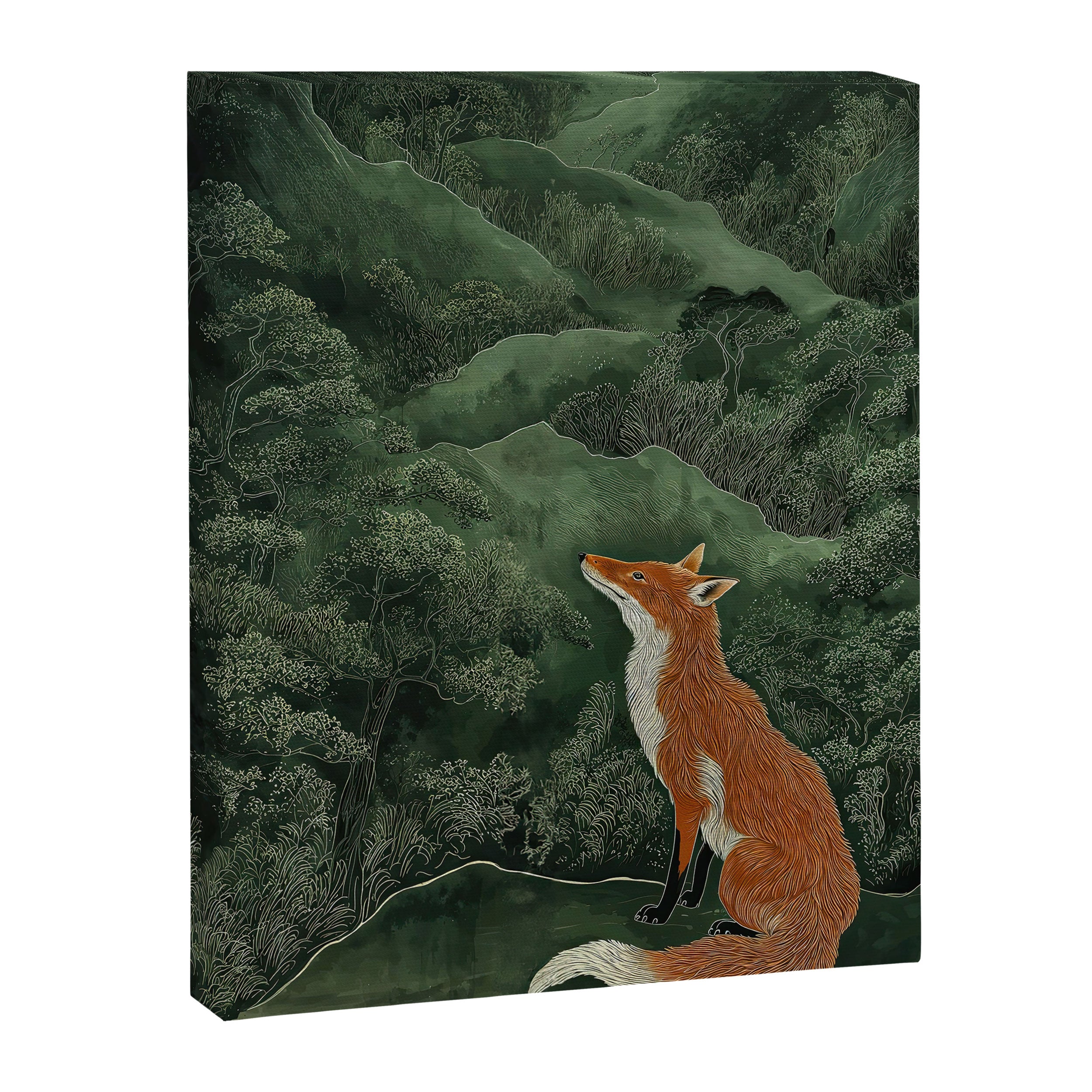 Japanese Painting Botanical Wall Art Japanese Art Green Poster Fox Art Wabi Sabi Minimalist Art  Canvas Print Gallery Image 6