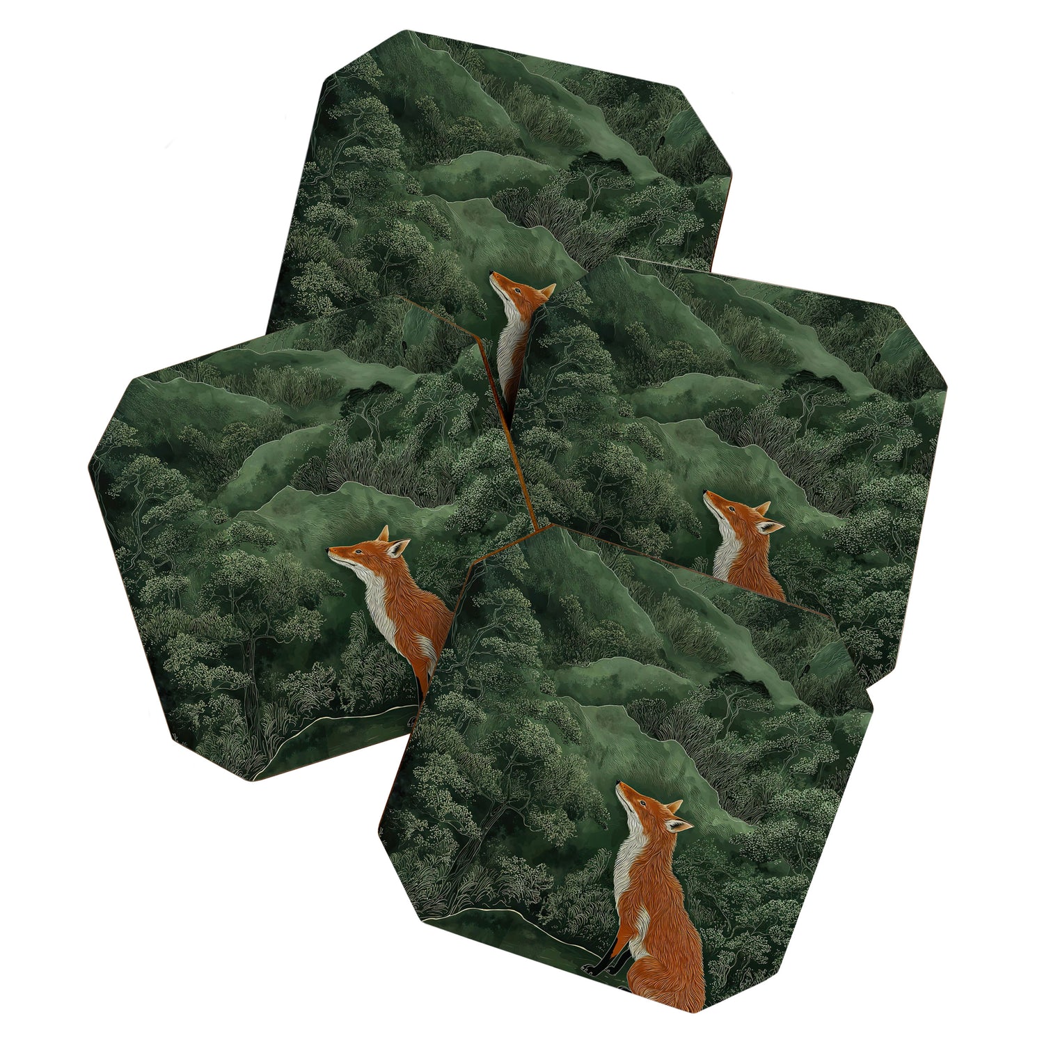 Japanese Painting Botanical Wall Art Japanese Art Green Poster Fox Art Wabi Sabi Minimalist Art  Coaster Gallery Image 1