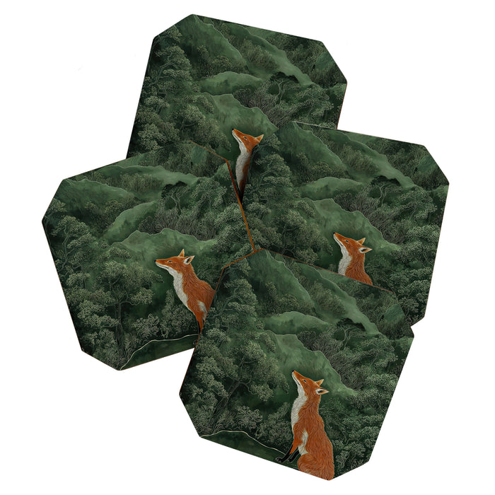 Japanese Painting Botanical Wall Art Japanese Art Green Poster Fox Art Wabi Sabi Minimalist Art  Coaster Gallery Image 1