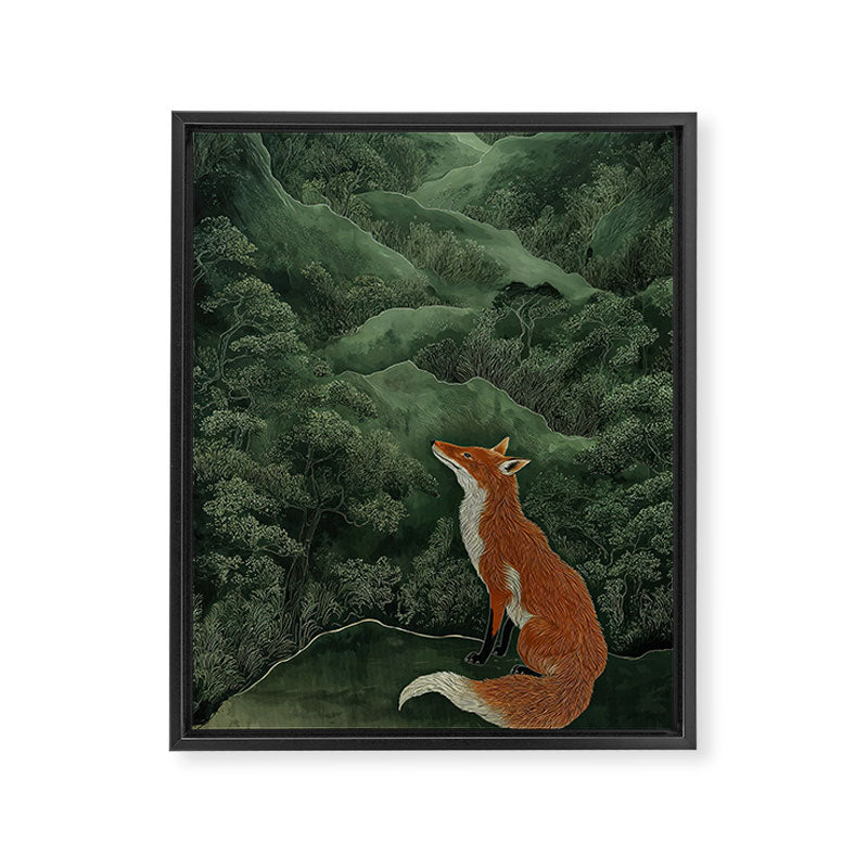 Japanese Painting Botanical Wall Art Japanese Art Green Poster Fox Art Wabi Sabi Minimalist Art  Framed Canvas Print Gallery Image 6