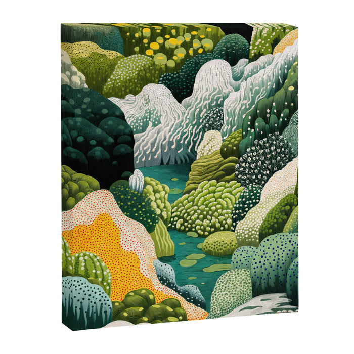 Japanese Painting Maximalist Art Outdoor Poster Sage Green Polkadot Pattern Botanical Wall Art Canvas Print Gallery Image 1