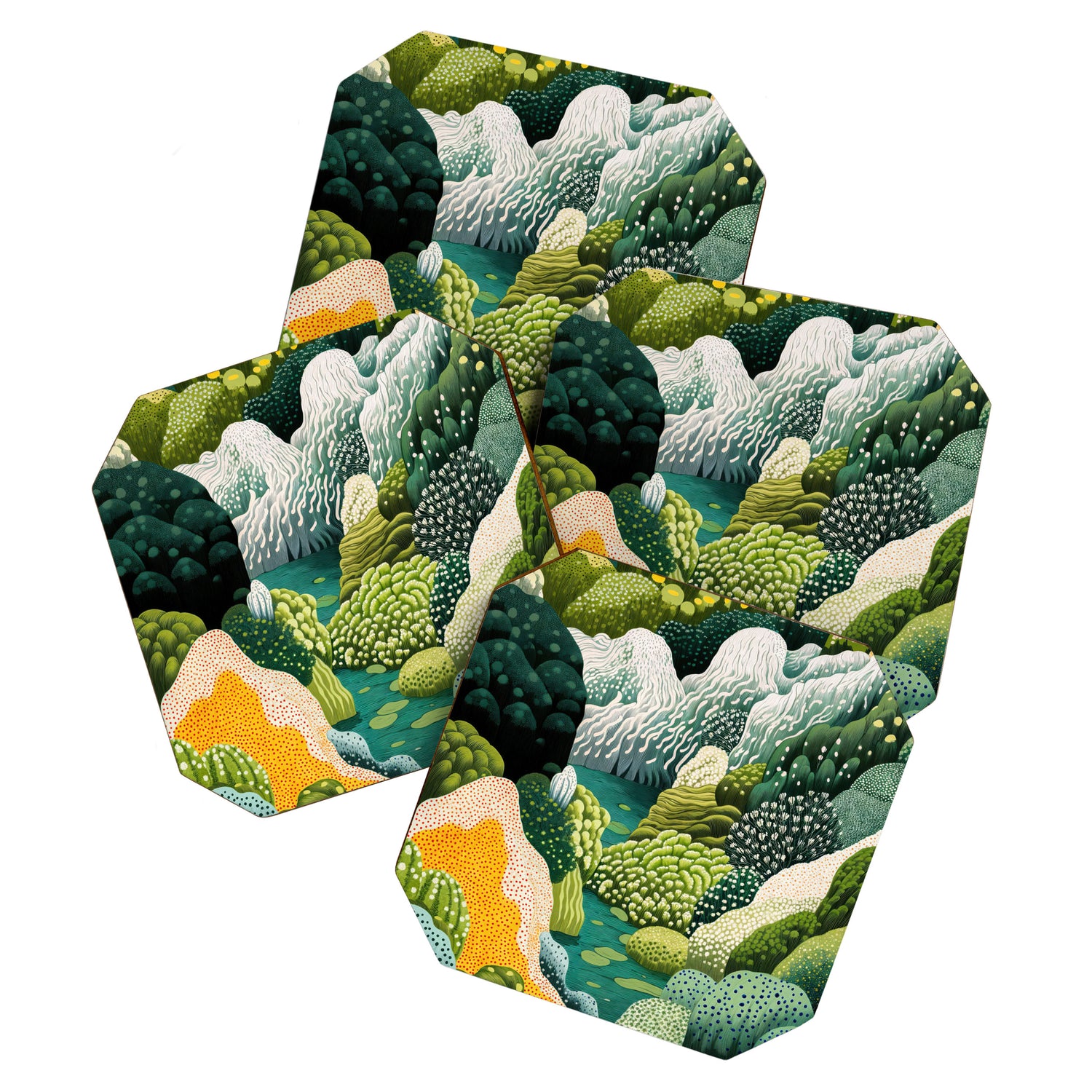 Japanese Painting Maximalist Art Outdoor Poster Sage Green Polkadot Pattern Botanical Wall Art Coaster Gallery Image 1