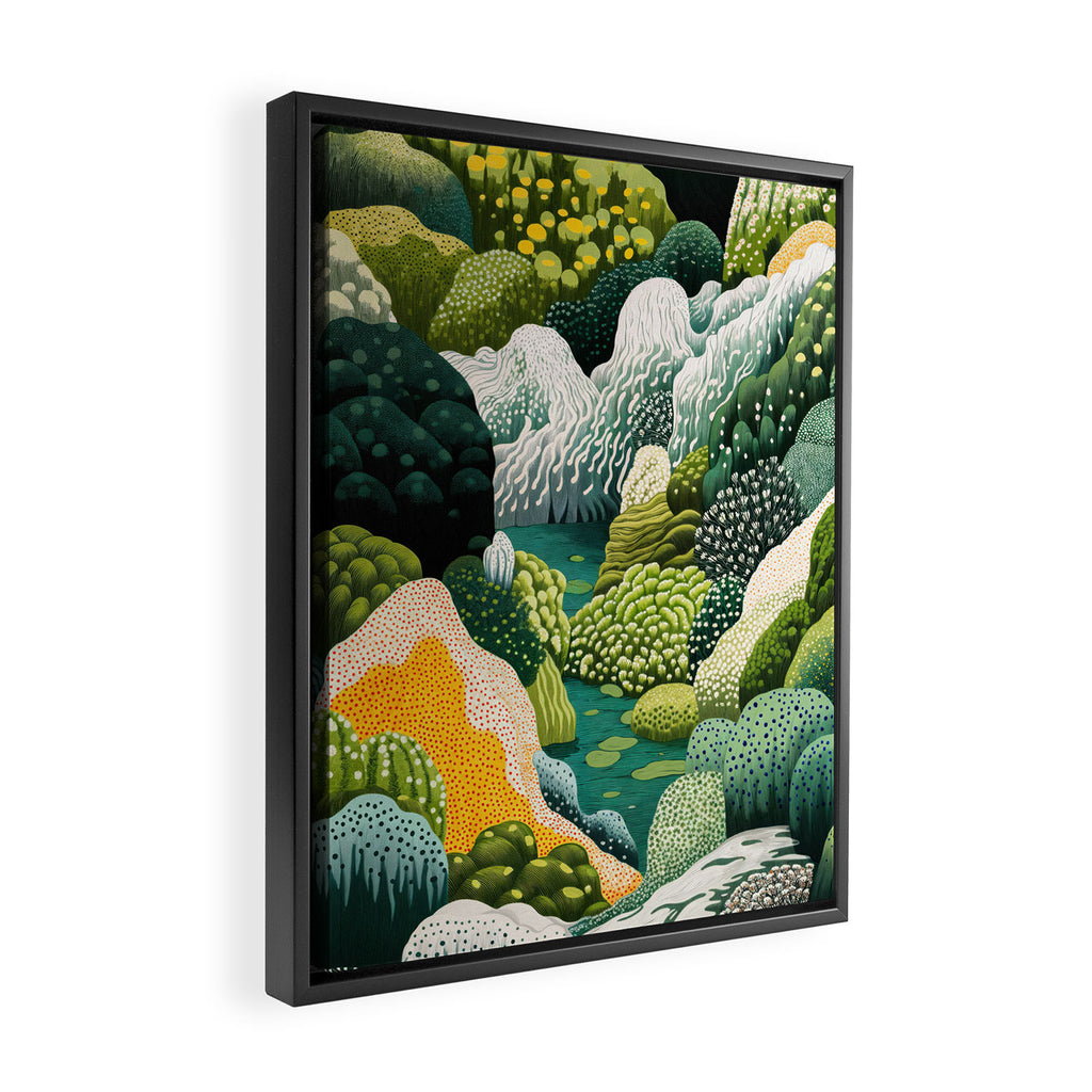 Japanese Painting Maximalist Art Outdoor Poster Sage Green Polkadot Pattern Botanical Wall Art Framed Canvas Print Gallery Image 2