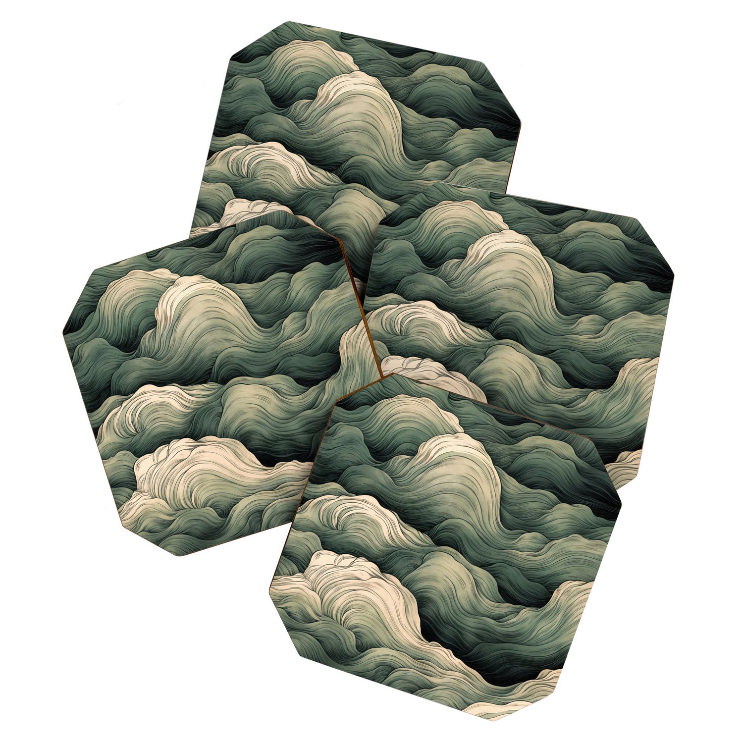 Japanese Painting Wabi Sabi Art Sage Green Decor Japandi Art Minimalist Wall Art Coaster Gallery Image 1