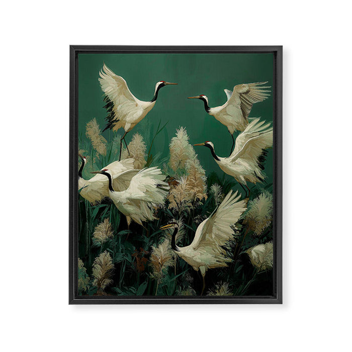 Japanese Poster Heron chinoiserie Print Bird Wall Art asian Japandi Wall Art sage green Painting Framed Canvas Print Gallery Image 1