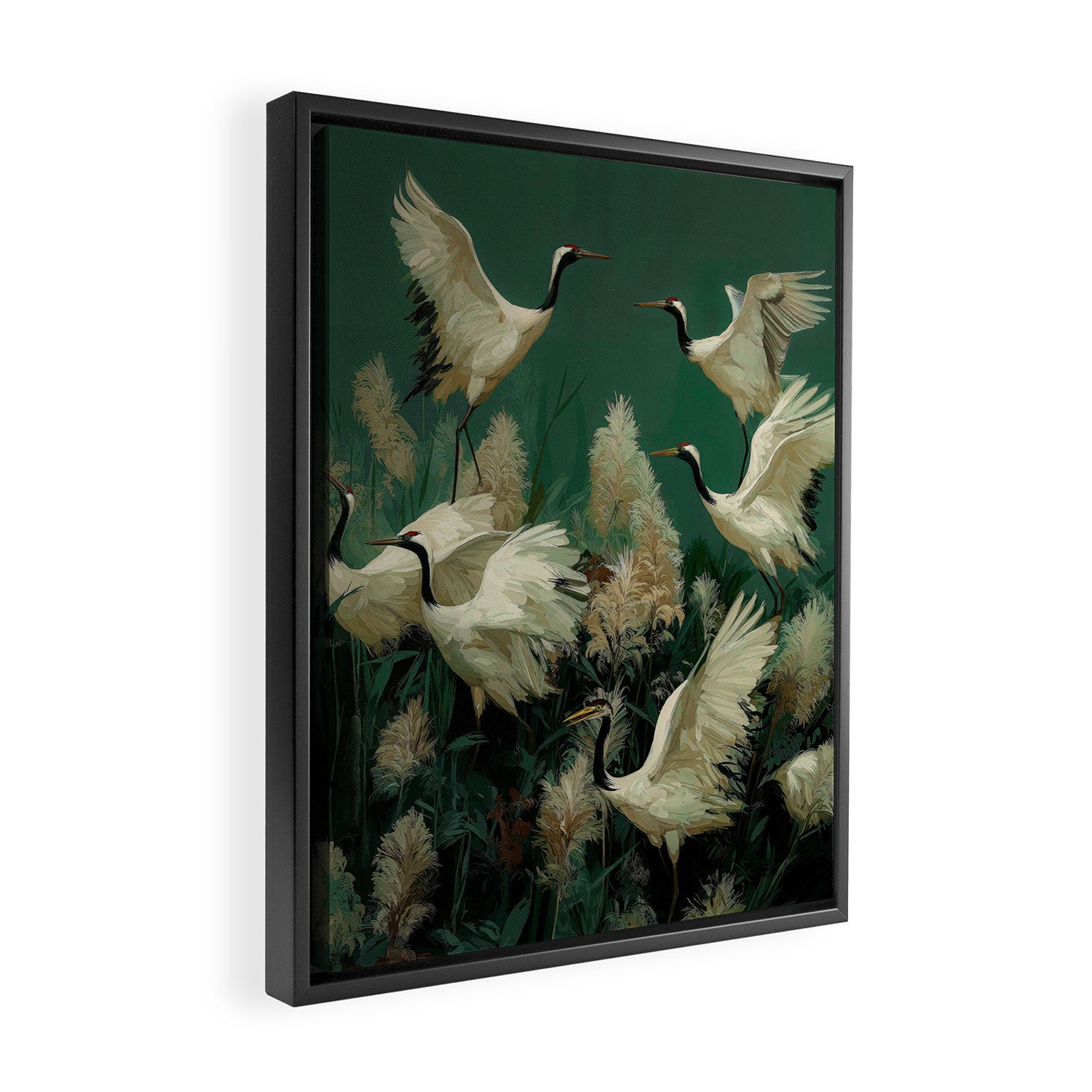Japanese Poster Heron chinoiserie Print Bird Wall Art asian Japandi Wall Art sage green Painting Framed Canvas Print Gallery Image 2
