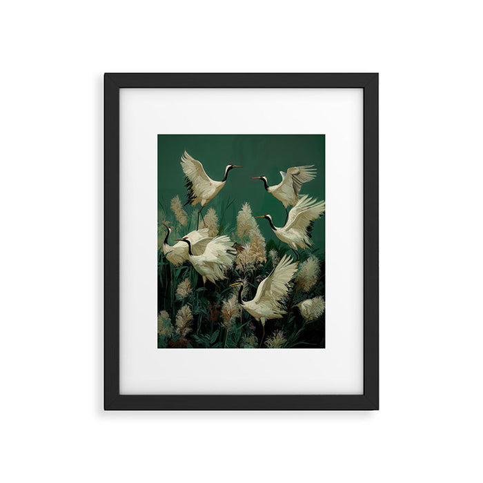 Japanese Poster Heron chinoiserie Print Bird Wall Art asian Japandi Wall Art sage green Painting Framed Art Print Gallery Image 1