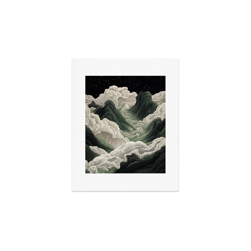 Japanese Wall Art Anime Poster Sage Green Wabi Sabi Painting Mountain Wall Art Art Print Gallery Image 1