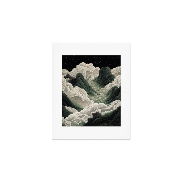 Japanese Wall Art Anime Poster Sage Green Wabi Sabi Painting Mountain Wall Art Art Print Gallery Image 1