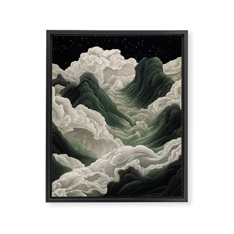 Japanese Wall Art Anime Poster Sage Green Wabi Sabi Painting Mountain Wall Art Framed Canvas Print Gallery Image 6