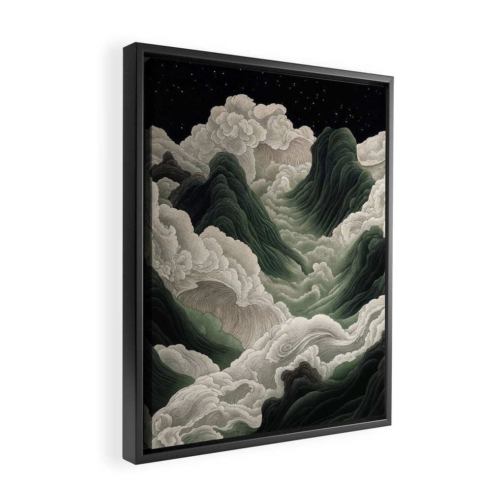 Japanese Wall Art Anime Poster Sage Green Wabi Sabi Painting Mountain Wall Art Framed Canvas Print Gallery Image 2
